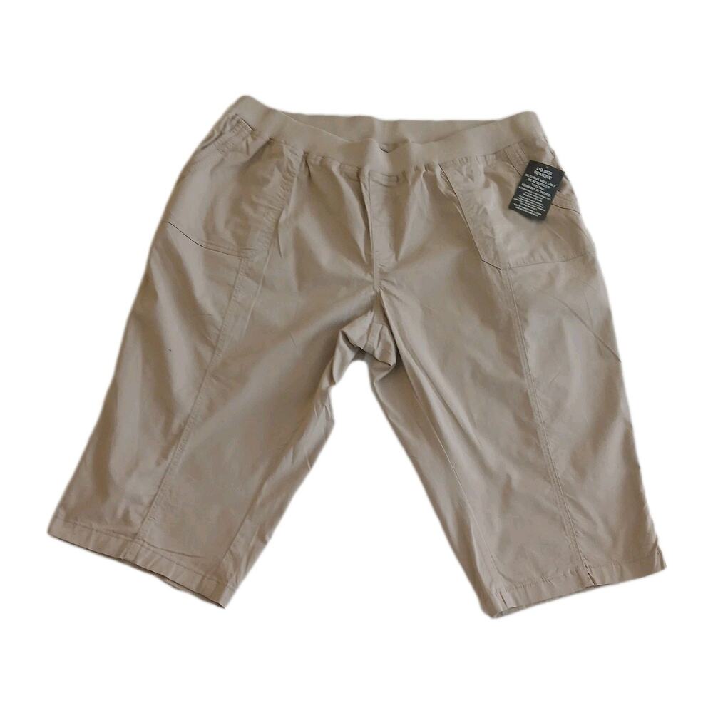 Catherines Women 3XWP Petite Khaki Capri Crop Shorts Pull On Stretch Pockets NWT